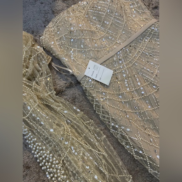 Dubai Arabia Nude Mermaid Long Cape Luxury Evening Dresses Gowns - Picture 8 of 16